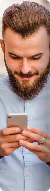 Man learning by using 100mentors application on mobile phone
